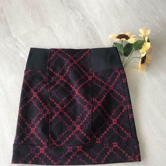 Free People Diamond Print plaid knit Mini‎ Skirt Black /Red XS - Picture 3 of 7